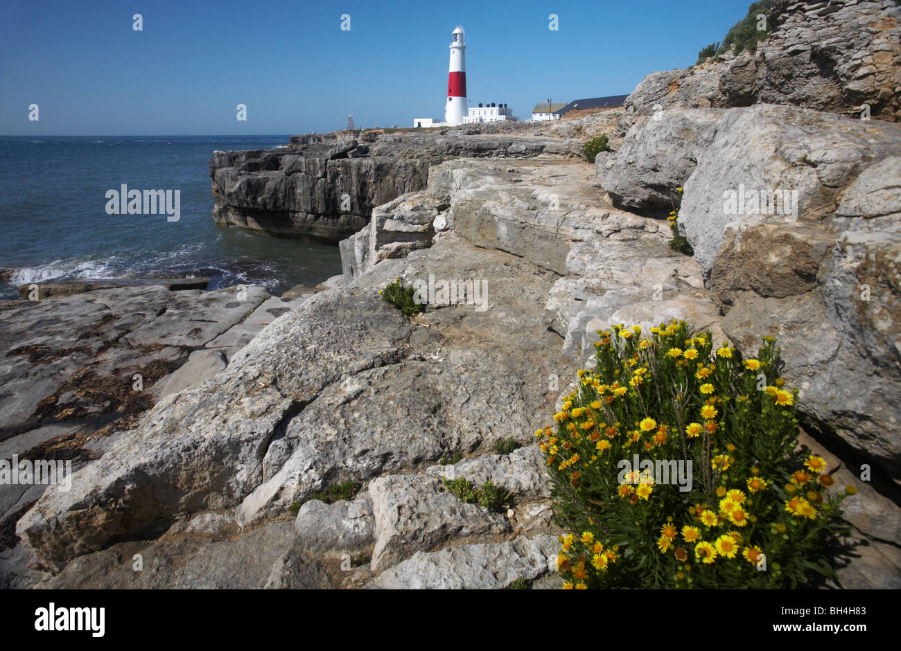 Portland Lighthouse and environment in Summer at Portland Dorset Stock Photo