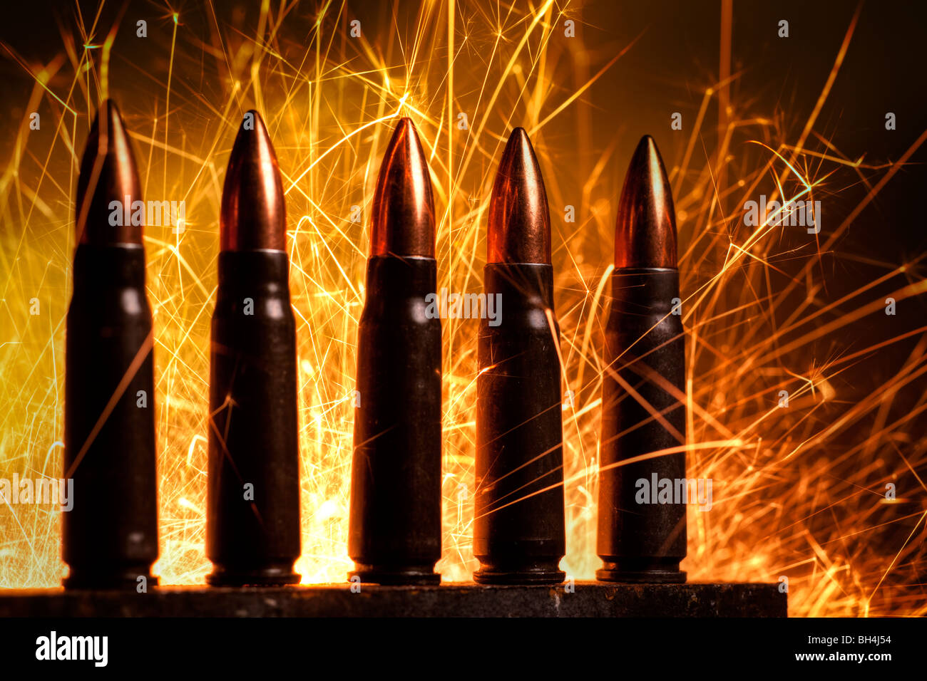 AK-47 assault rifle cartridges Stock Photo