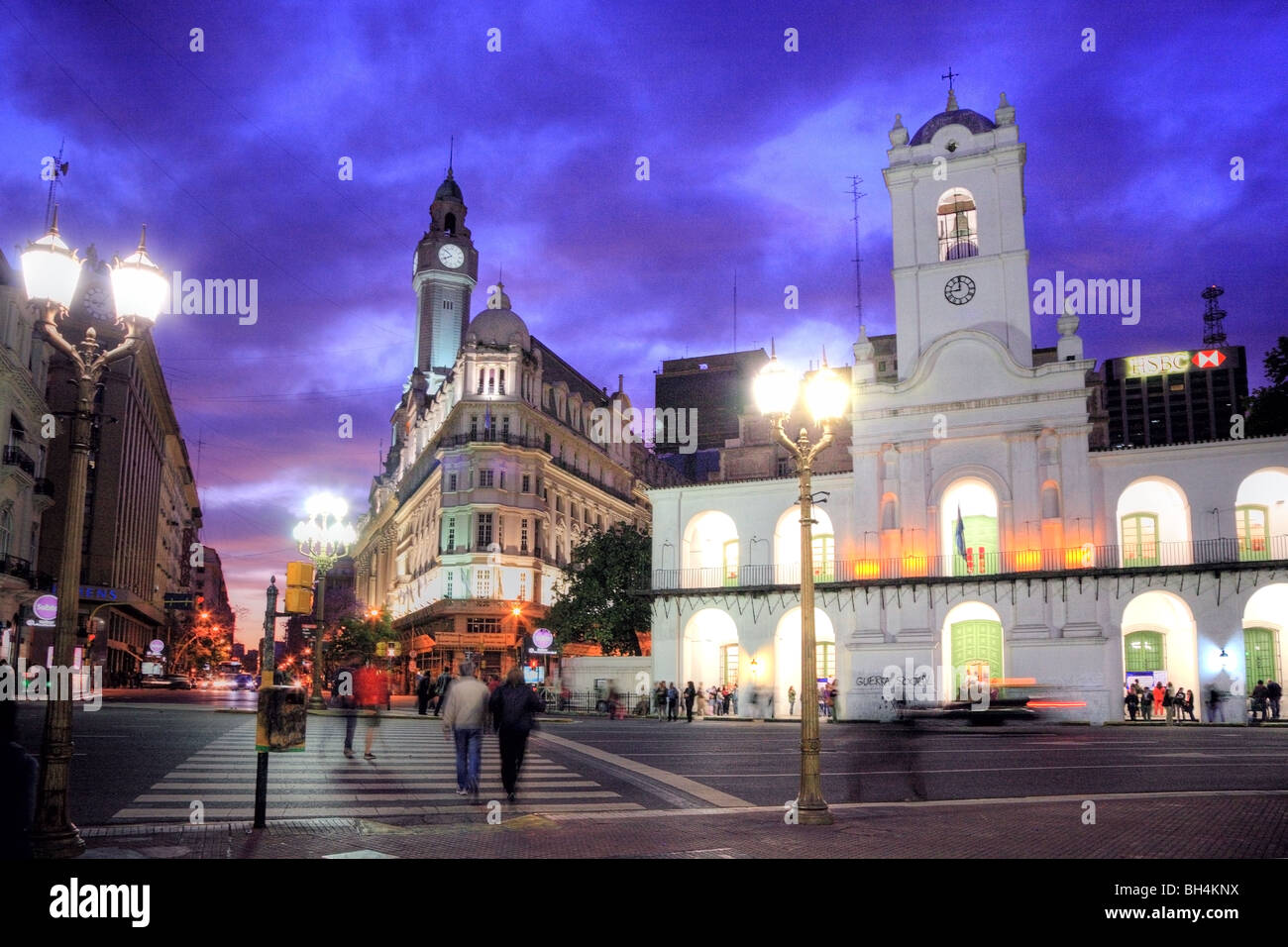 National Cabildo Facade at “Plaza de Mayo” (May Square) at dusk, Buenos Aires, Argentina Stock Photo