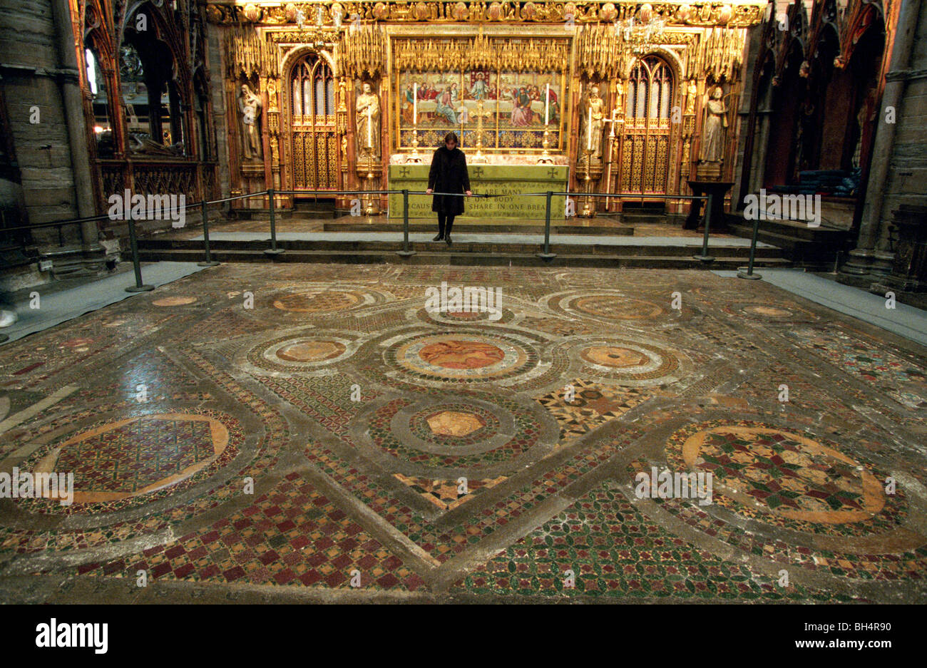 The Great Pavement at Westminster Abbey London a marble stone and glass mosaic depicting the end of the world Stock Photo