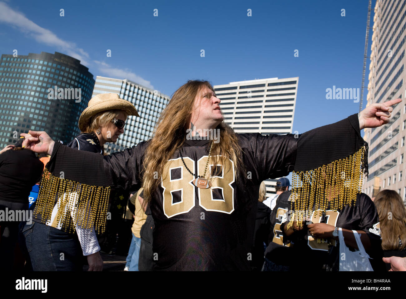 New Orleans Saints football fans tailgating before a playoff game Stock Photo