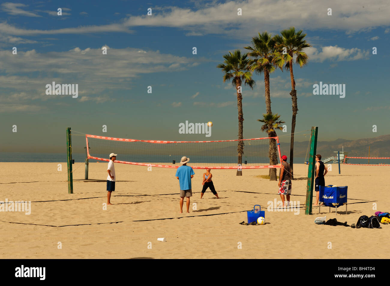 volleyball being played on the beach in Venice Beach Los Angeles Stock