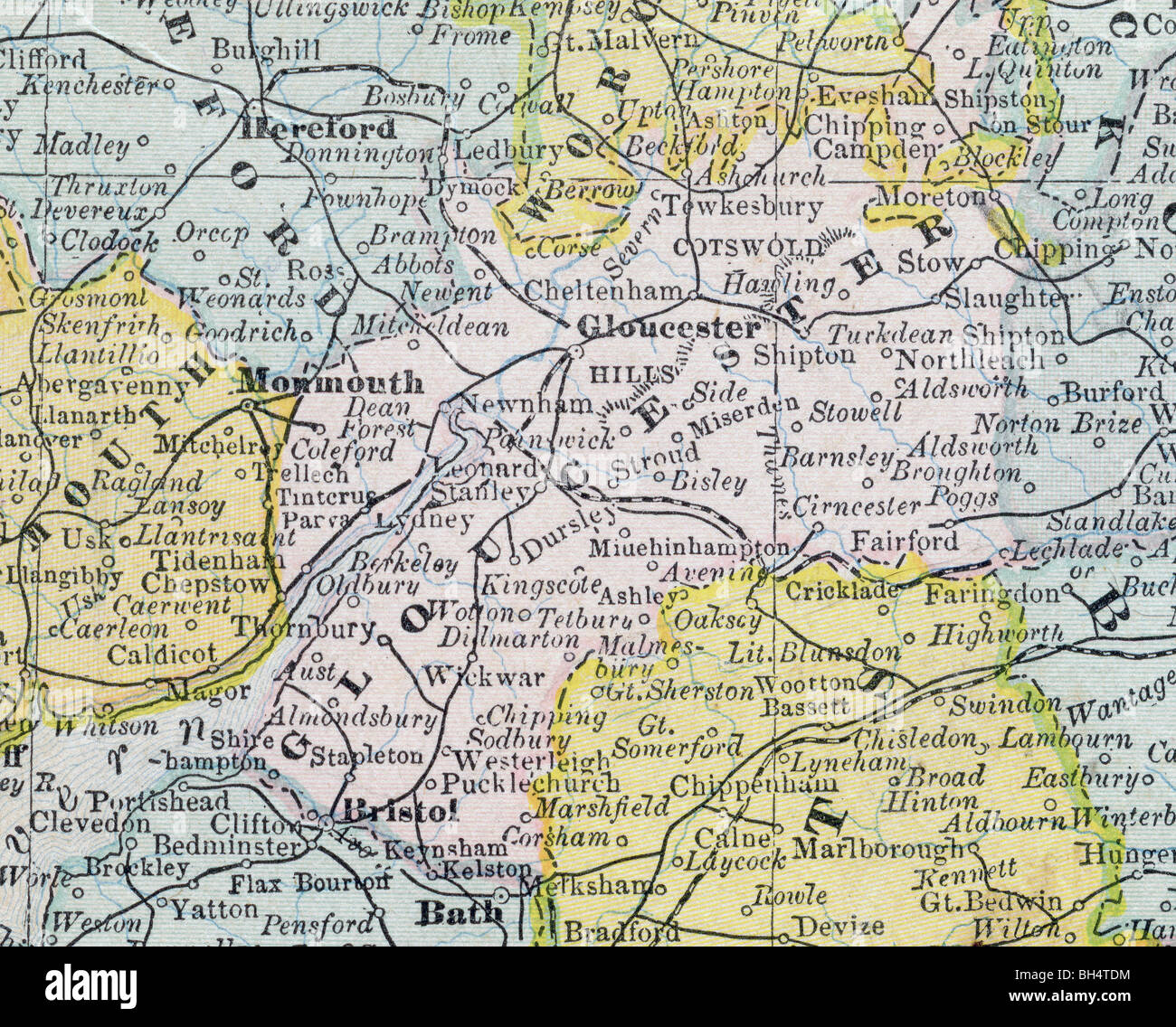 Old map of Gloucester County from original geography textbook, 1884 Stock Photo