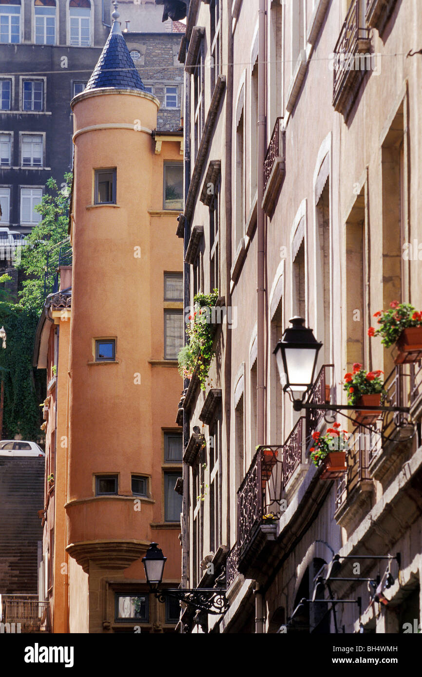 TURRET IN OLD LYON, RHONE (69), FRANCE Stock Photo
