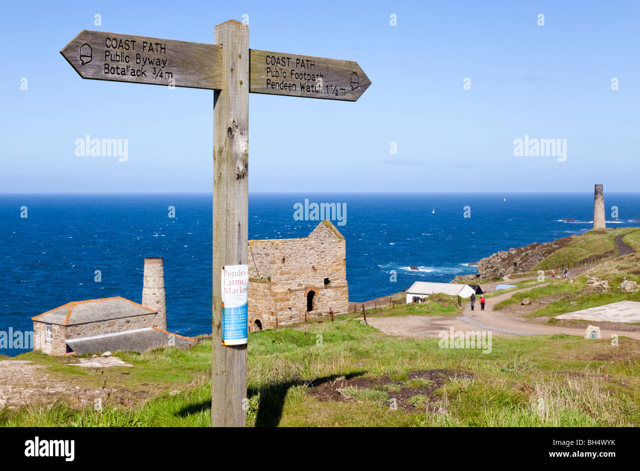 The South West Coast Path at the Levant Mine and Beam Engine, Trewellard, Pendeen, nr St Just, Cornwall Stock Photo