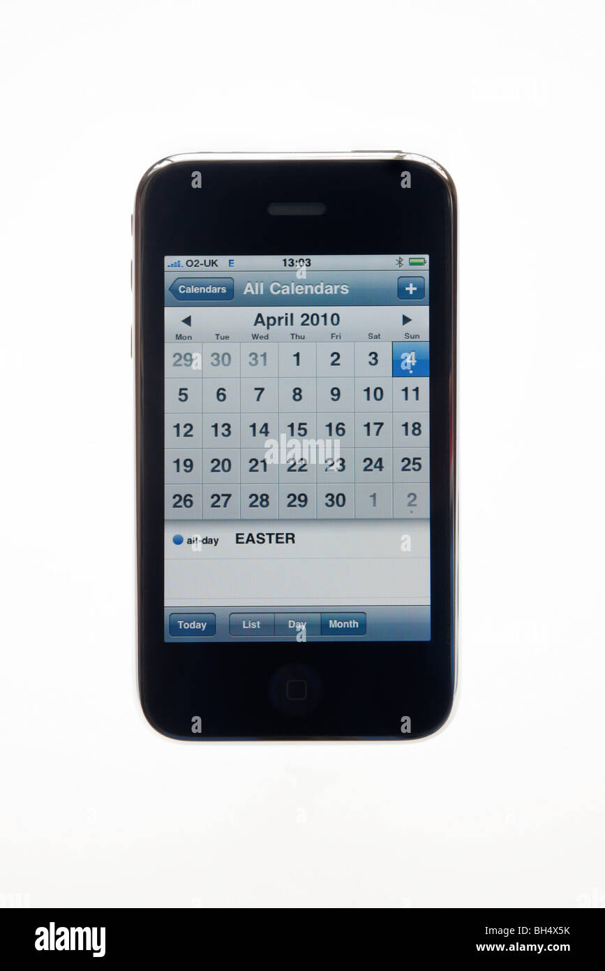 UK Europe. iPhone 3G showing April 2010 calendar application Stock Photo