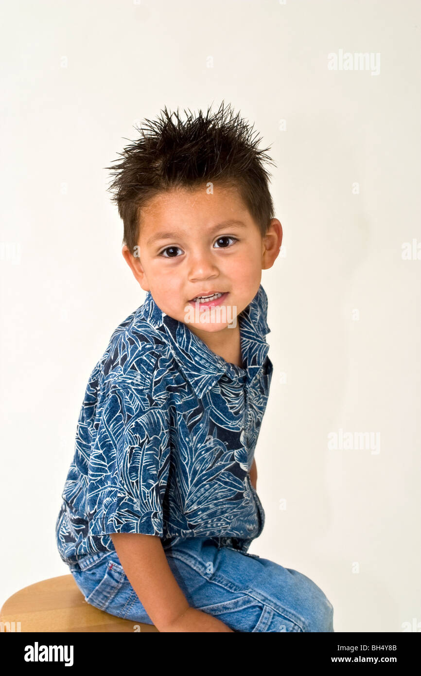 little boy Hispanic 3-4 year old boy sitting on stool diverse multi copy space  MR  © Myrleen Pearson Stock Photo