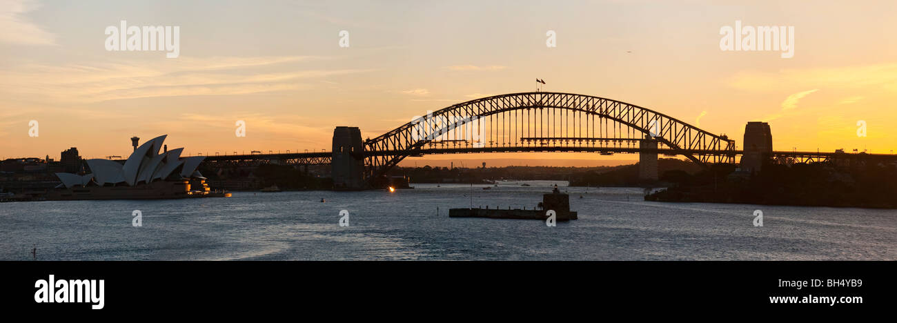 Beautiful Panorama of Sydney Harbour Bridge at Sunset, Australia Stock Photo