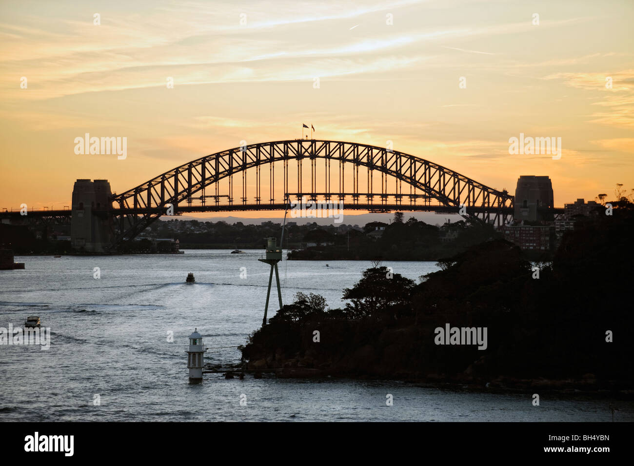 Beautiful Sunset and Sydney Harbour Bridge, Australia Stock Photo