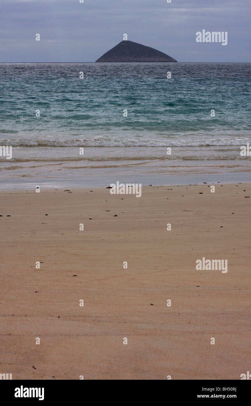 looking out to a distant island from Punta Cormoran, Floreana Island, Galapagos, Ecuador in September Stock Photo