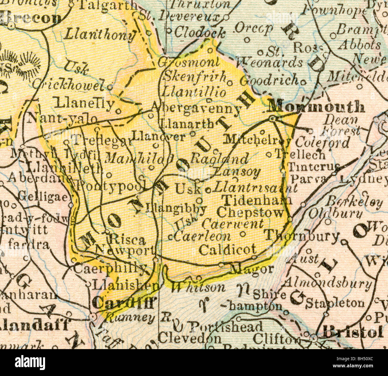 Old map of Monmouth County from original geography textbook, 1884 Stock ...