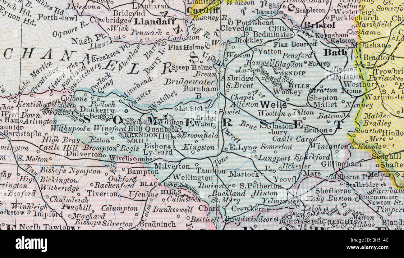 Old map of Somerset County from original geography textbook, 1884 Stock Photo Alamy