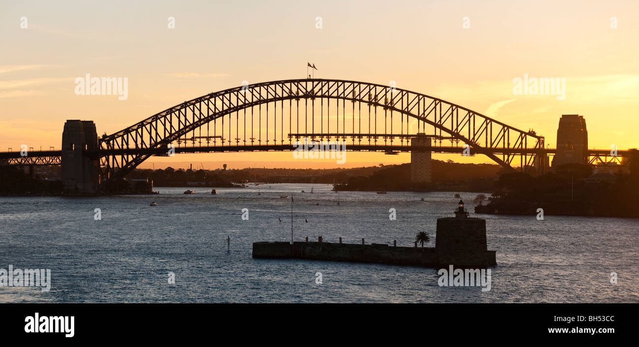 Stunning Panorama of Sydney Harbour Bridge at Sunset, Australia Stock Photo