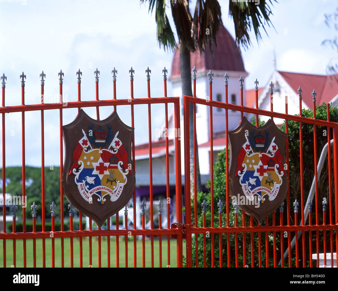 Gates of Royal Palace, Nuku'alofa, Tongatapu, Kingdom of Tonga Stock Photo