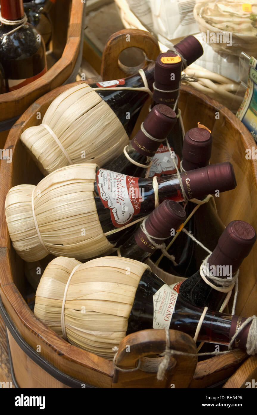 bottles of Valpolicella red wine wrapped in the classic raffia