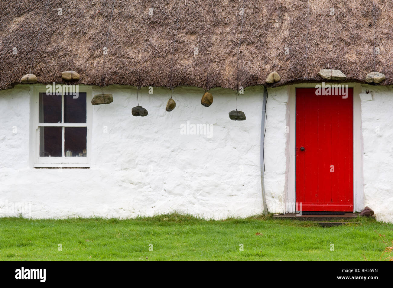 Traditional thatched crofting cottage at Luib, Isle of Skye. Stock Photo