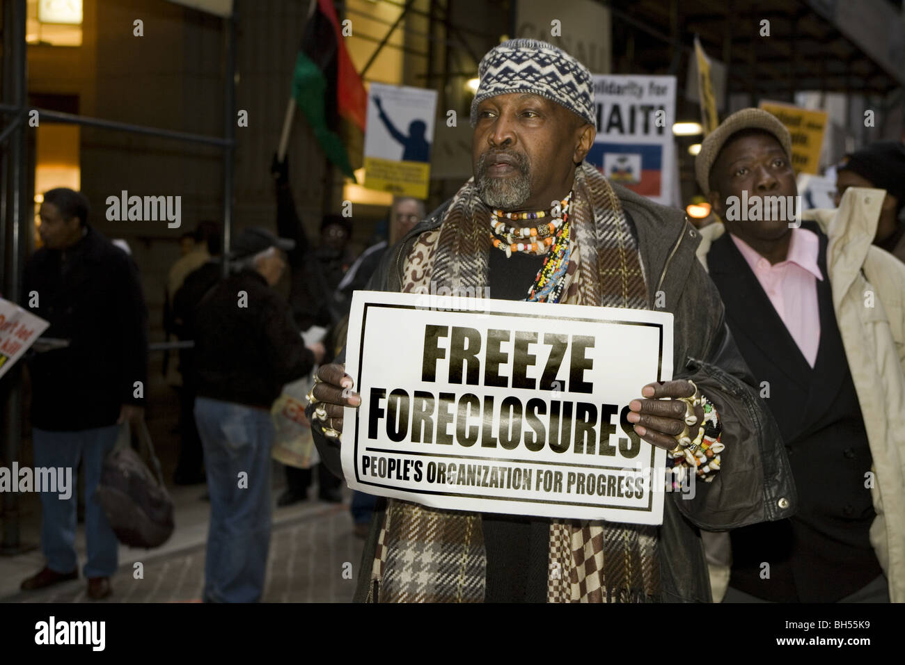 Rally on Wall Street telling the US government to bail out the people in various ways not the banks. Stock Photo