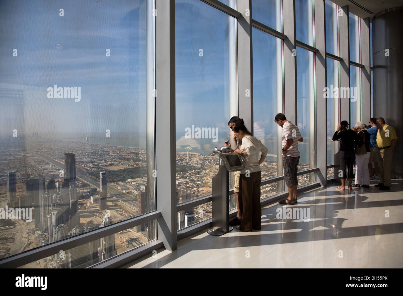 Tourists At the Top Burj Khalifa Viewing Gallery SEAT2 Stock Photo