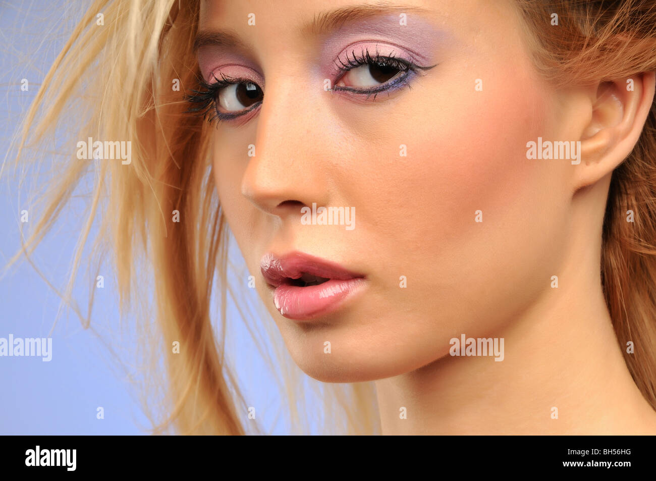 Closeup headshot of a young blonde woman Stock Photo