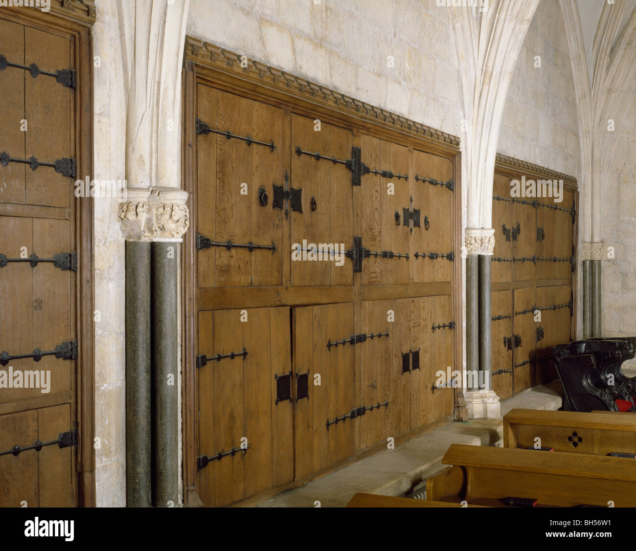 York minster : Zouche chapel 14th century cupboards (where the Minster's treasure was originally kept.) Stock Photo