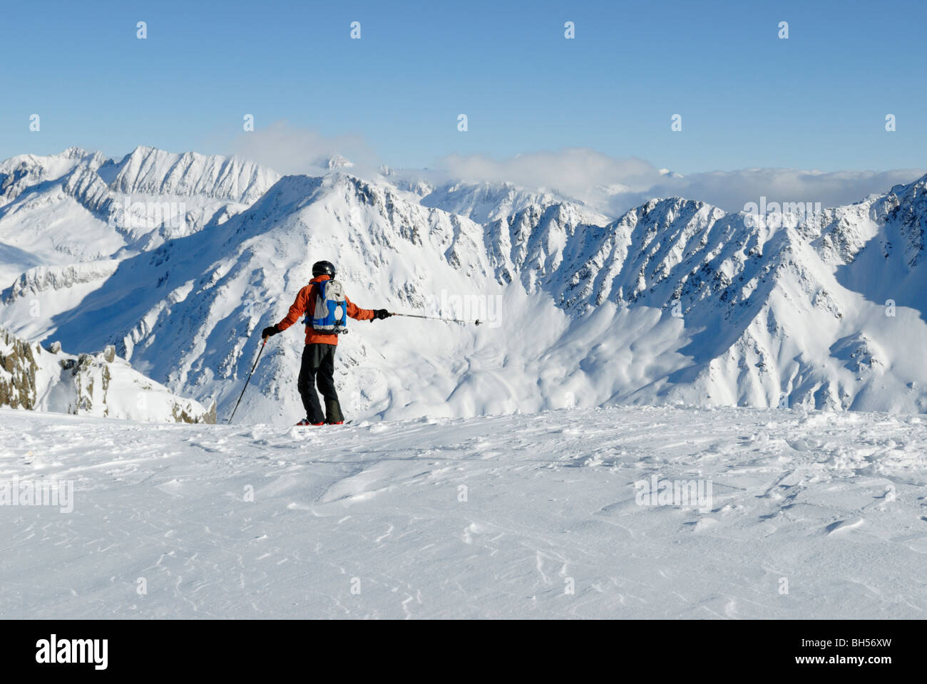 Skier in off-piste terrain on Gemsstock mountain, Andermatt, Switzerland Stock Photo