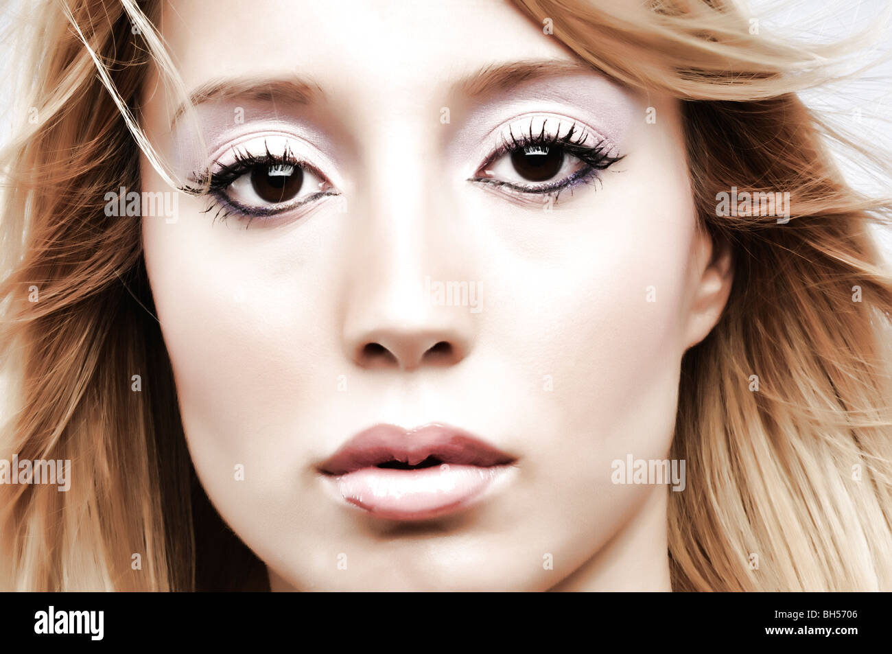 Closeup headshot of a young blonde woman Stock Photo