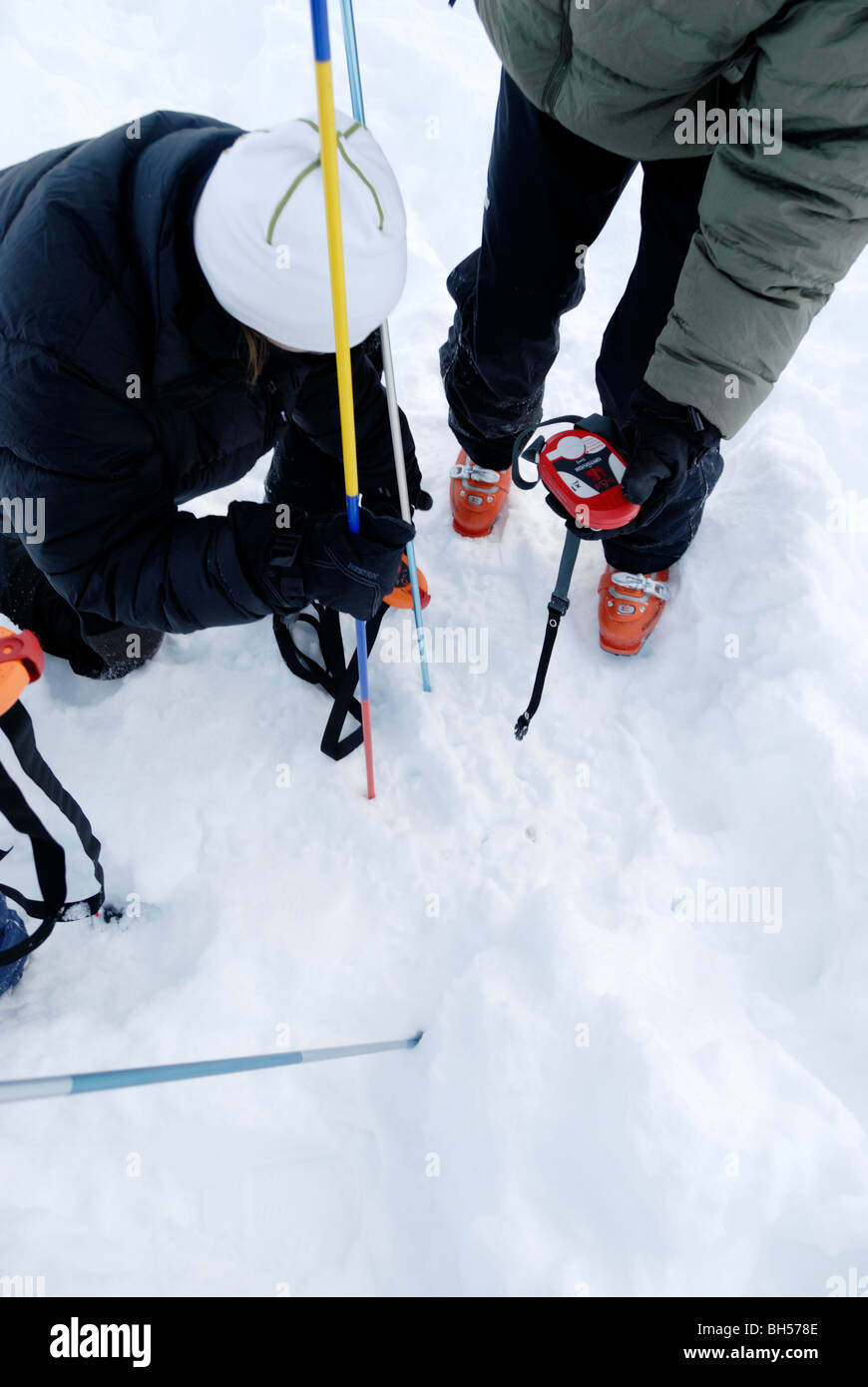 Avalanche search & rescue training with avalanche beacons and snow