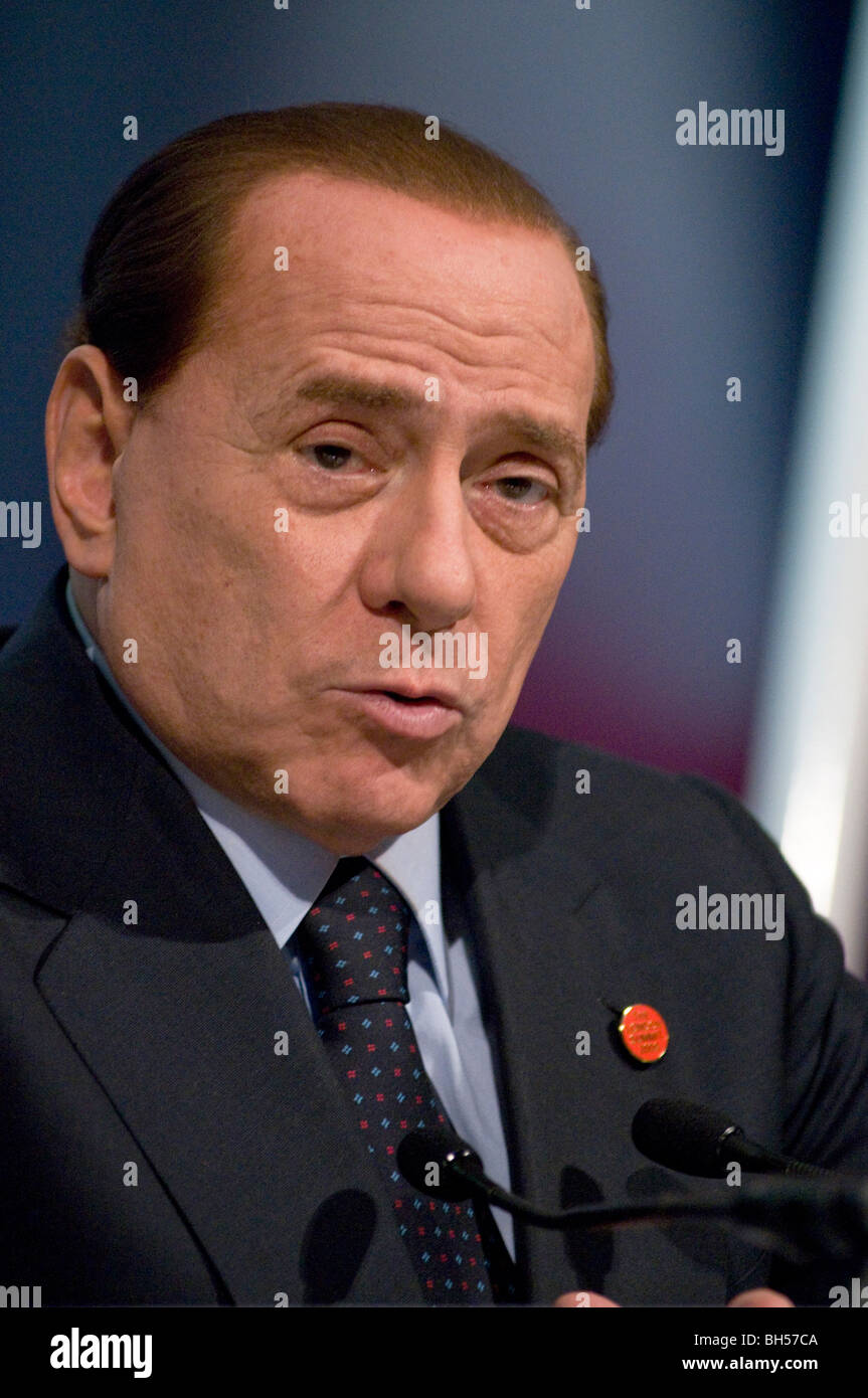 Silvio Berlusconi, Prime Minister of Italy, at the London G20 Summit. April'09 Photo by Julio Etchart Stock Photo