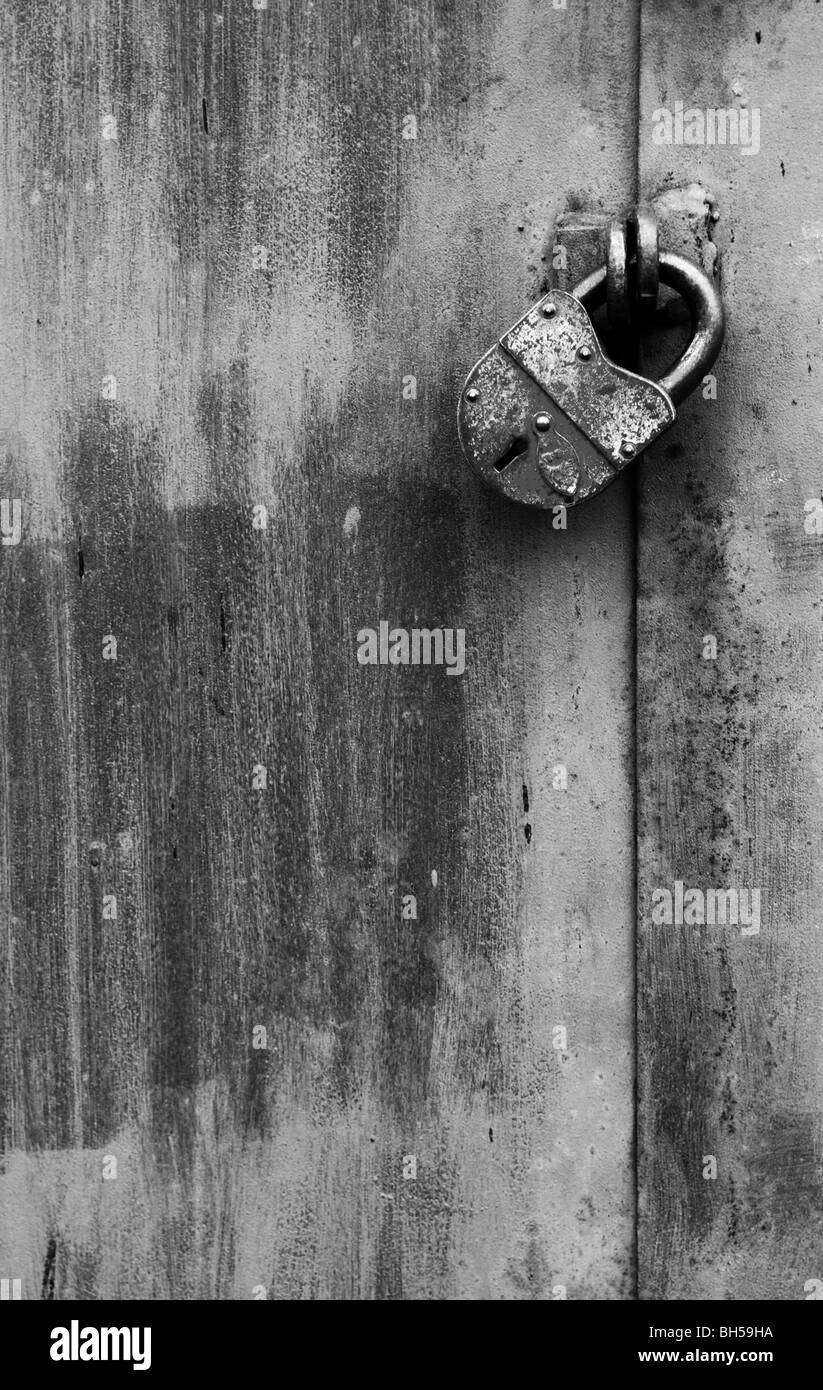 Old key on lock Black and White Stock Photos & Images - Alamy