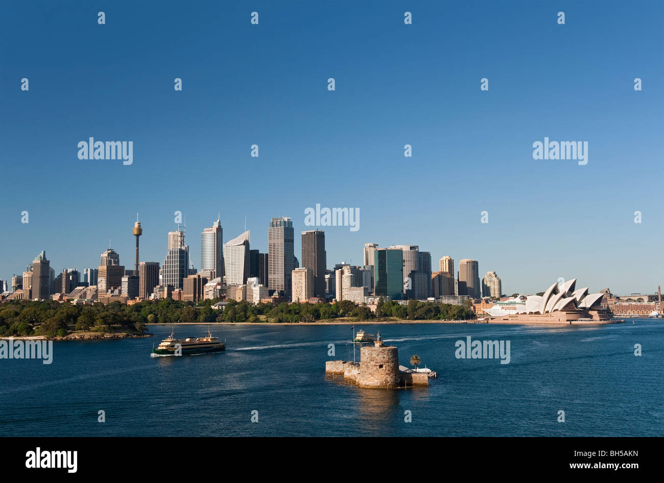 Sydney Skyline and Opera House with Fort Denison in the Foreground, Sydney, Australia Stock Photo