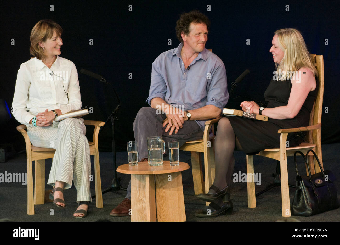 Monty and Sarah Don talking to Francine Stock at Hay Festival 2009. Stock Photo