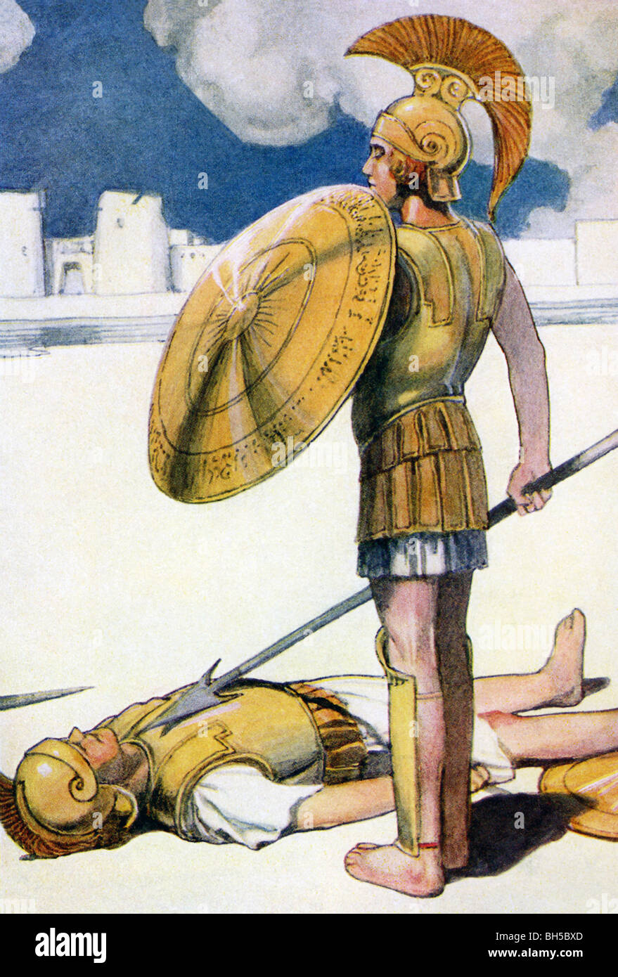 The Greek hero Achilles battles the Trojan prince Hector outside the walls  of Troy and slays him Stock Photo - Alamy