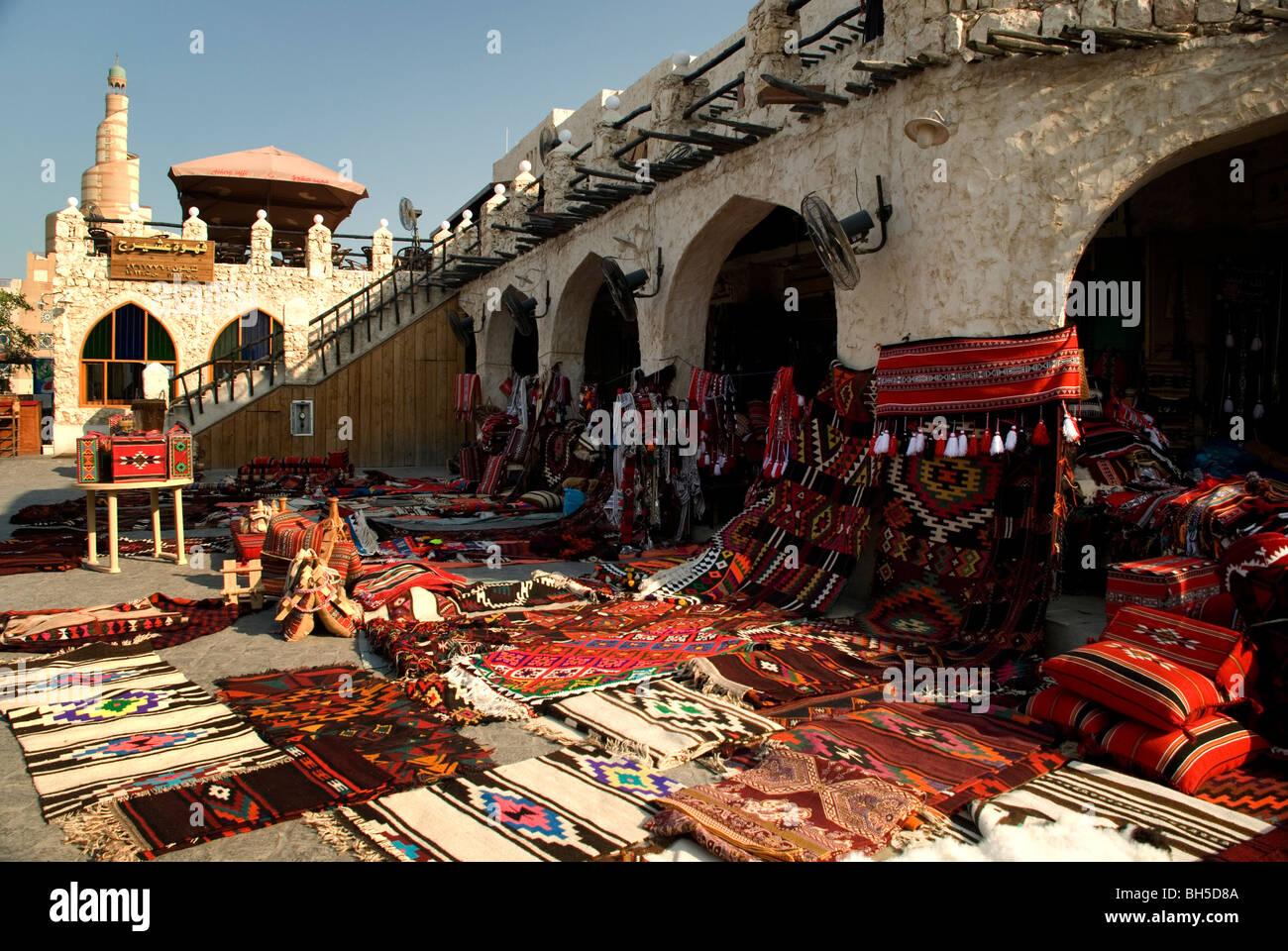 Traditional middle eastern carpets for sale in souq Waqif, Doha, Qatar