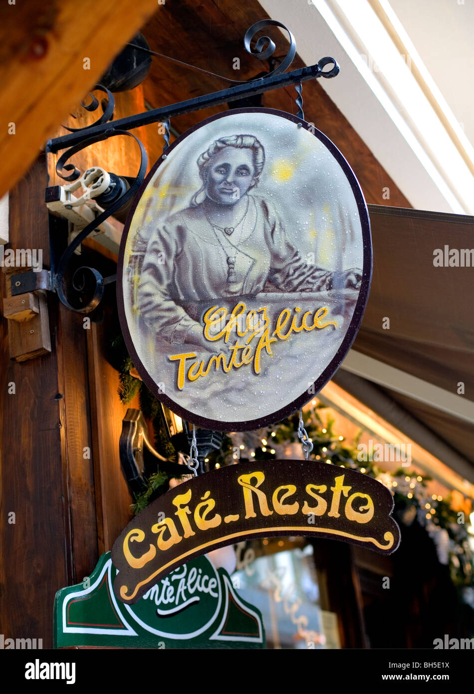 Chez Tante Alice Cafe Resto, Megève, Haute Savoie, France, Europe Stock Photo