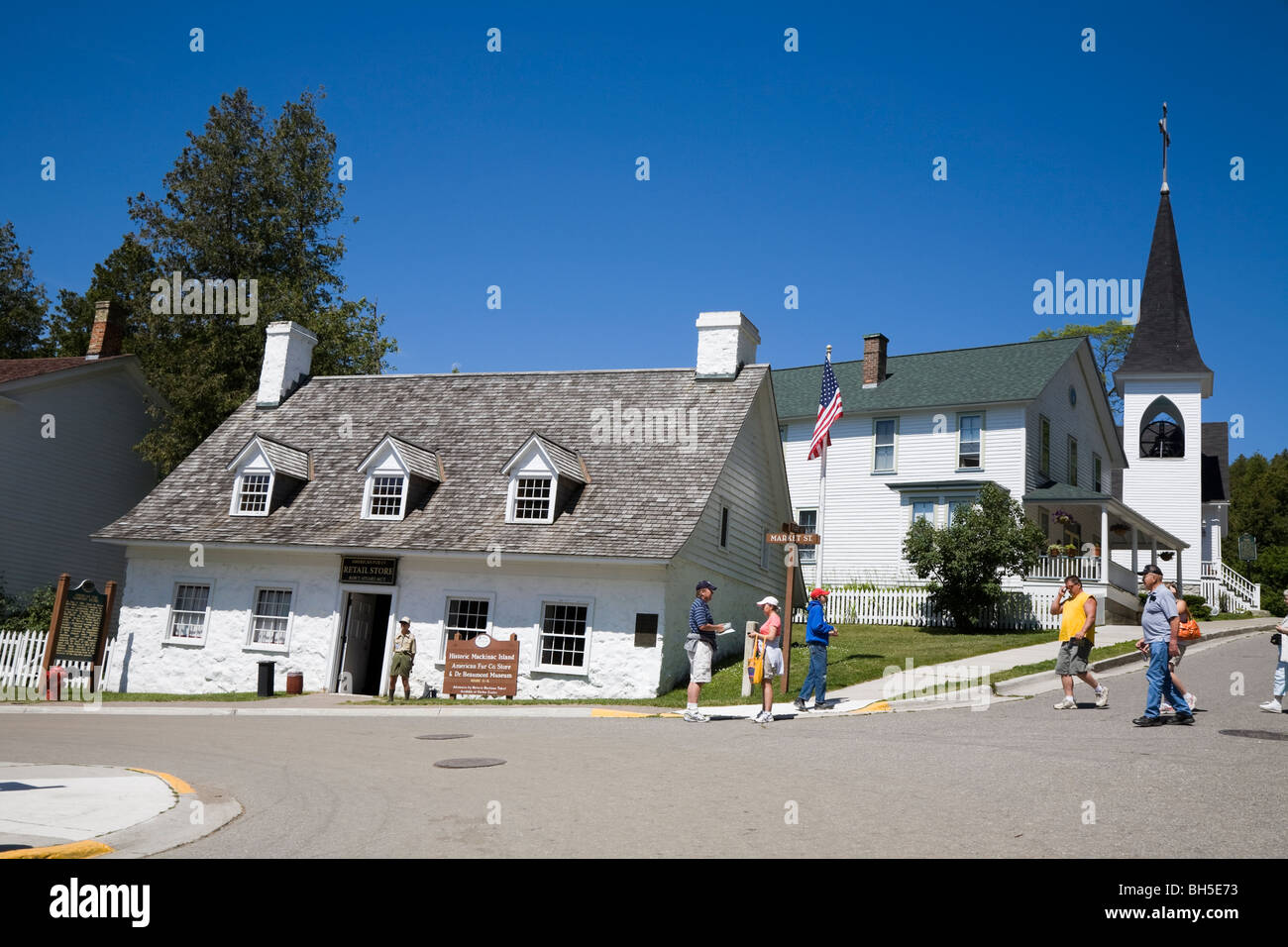 American Fur Company's retail store, Market and Fort Street, with Trinity Episcopal church