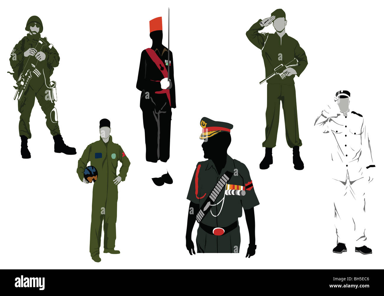 officers of different ranking, soldier, navy, pilot Stock Photo