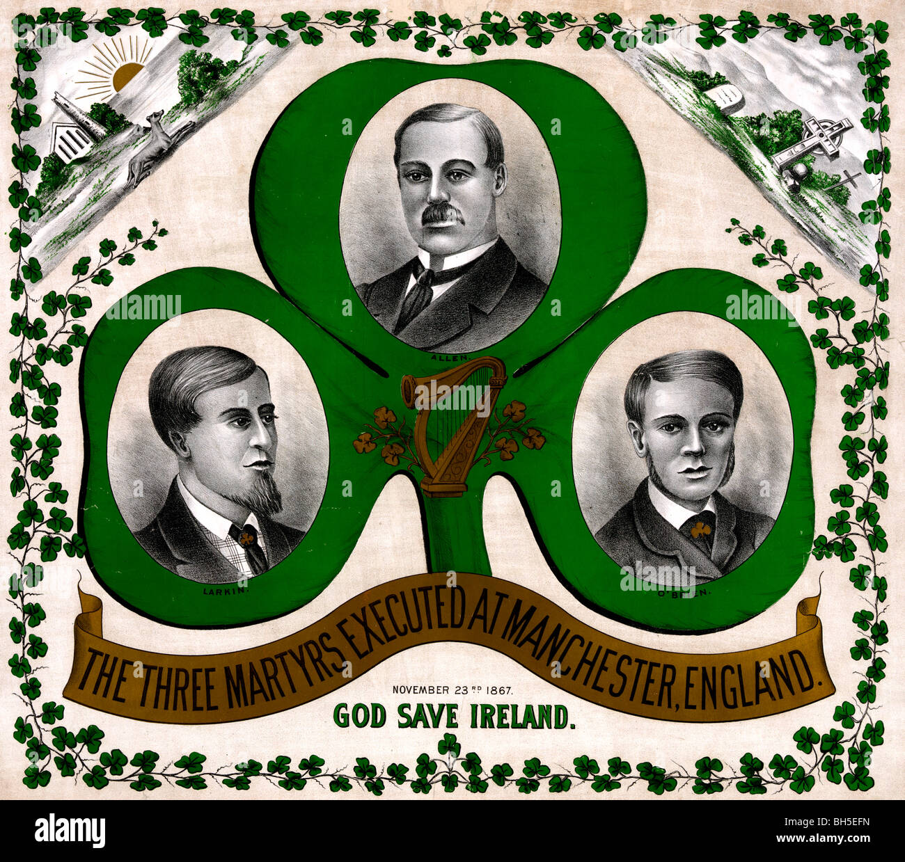 The three martyrs executed at Manchester, England - November 23, 1867 - God Save Ireland Stock Photo