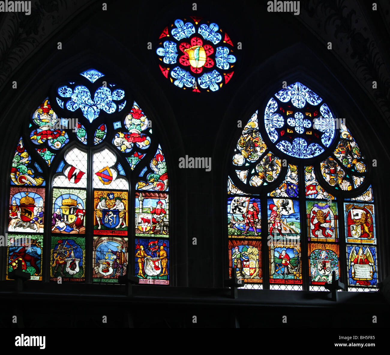 Stained glass windows, Bern Munster, Bern, Switzerland Stock Photo Alamy