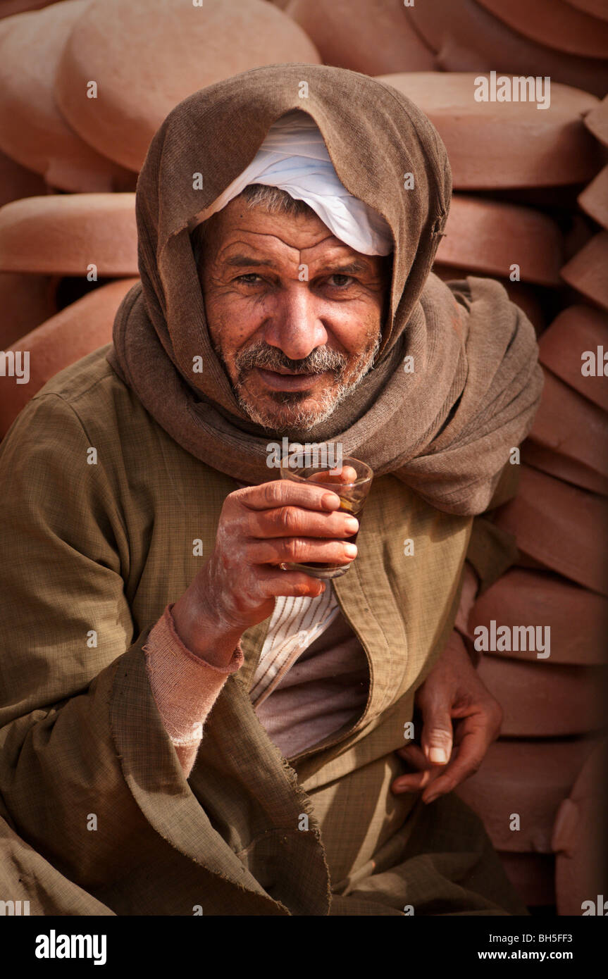 Egyptian man drinking a cup of tea Stock Photo
