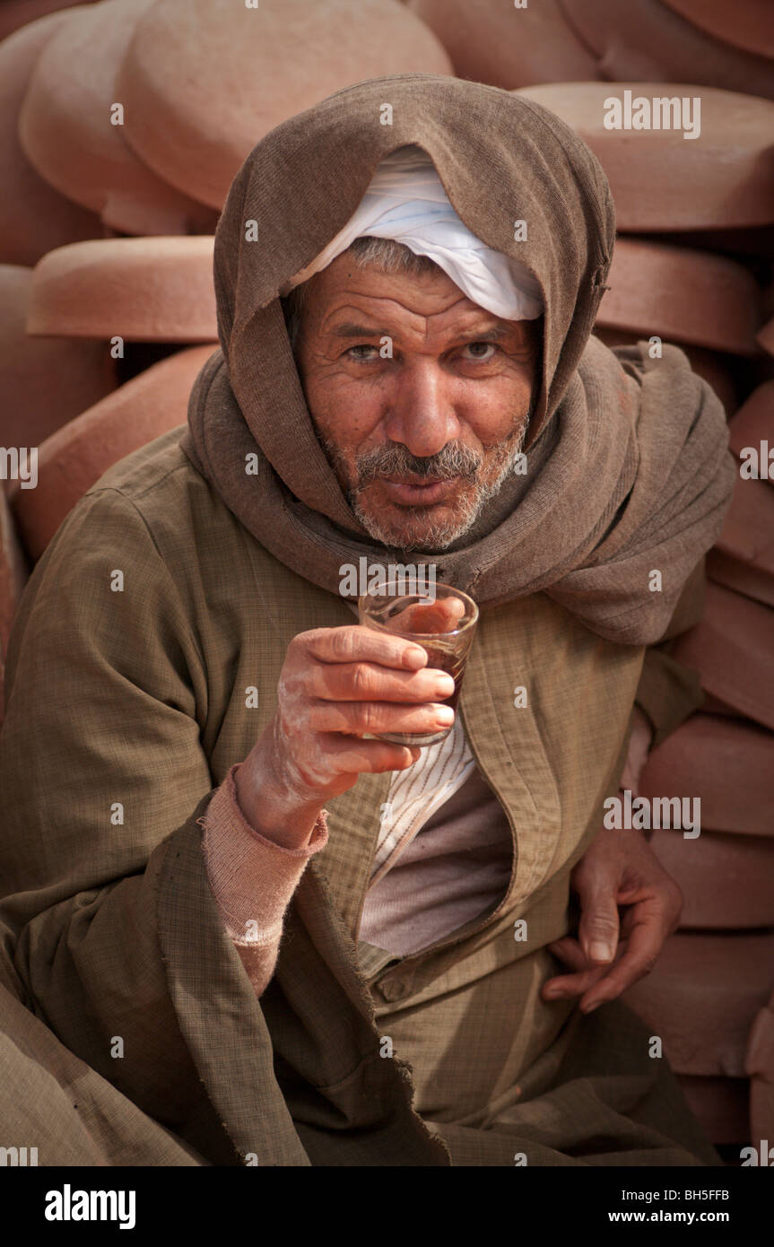 Egyptian man drinking a cup of tea Stock Photo