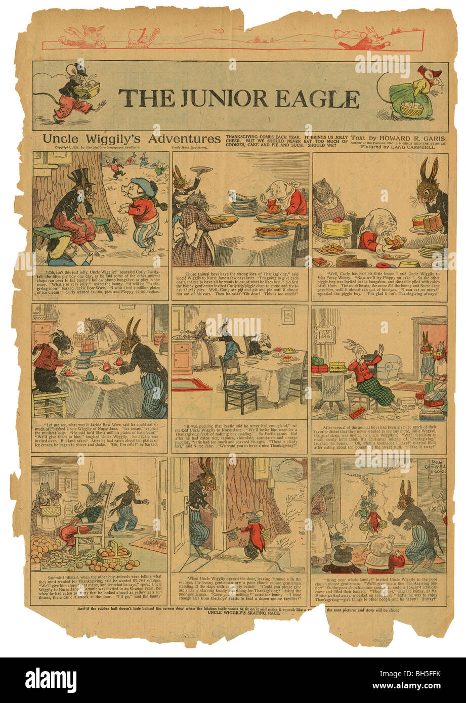 1921 Sunday color comic strip, Uncle Wiggily's Adventures, text by Howard R. Garis, pictures by Lang Campbell. Stock Photo