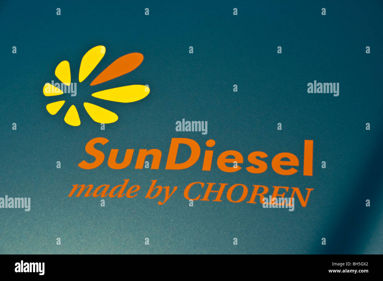 Sun Diesel made by Choren graphic on a Mercedes car bonnet Stock Photo