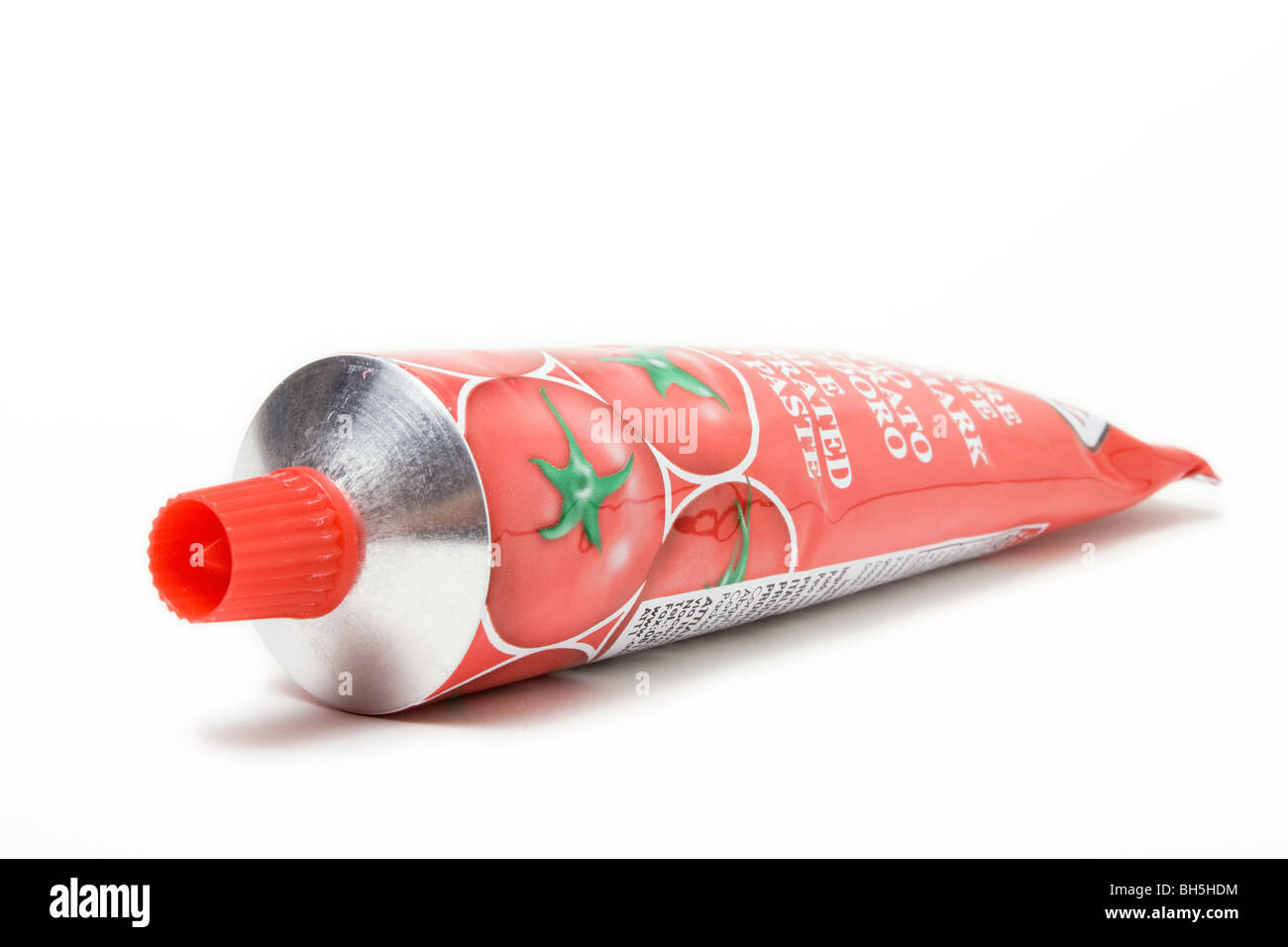 Tomato Puree Tube from low viewpoint isolated against white background