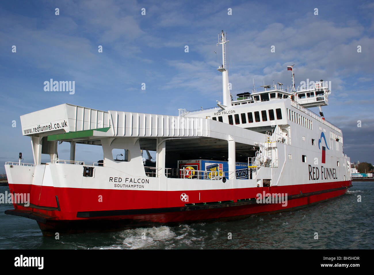Car and passenger ferry  called the Red Falcon operated by Red Funnel Company between Southampton and the Isle of Wight Stock Photo