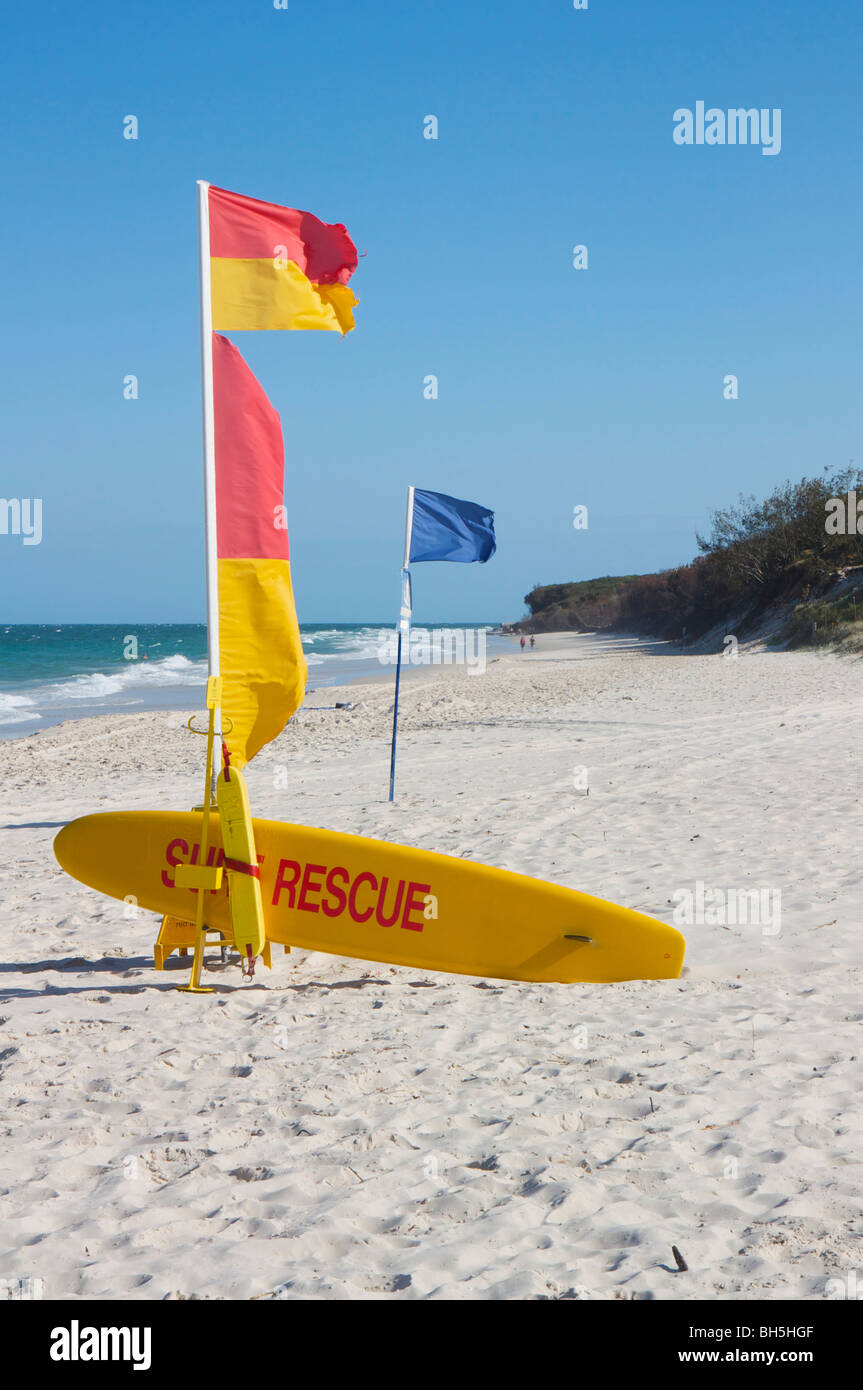 Australian Beach Surf Life Rescue on a sandy beach at Bribie Island, Queensland Stock Photo