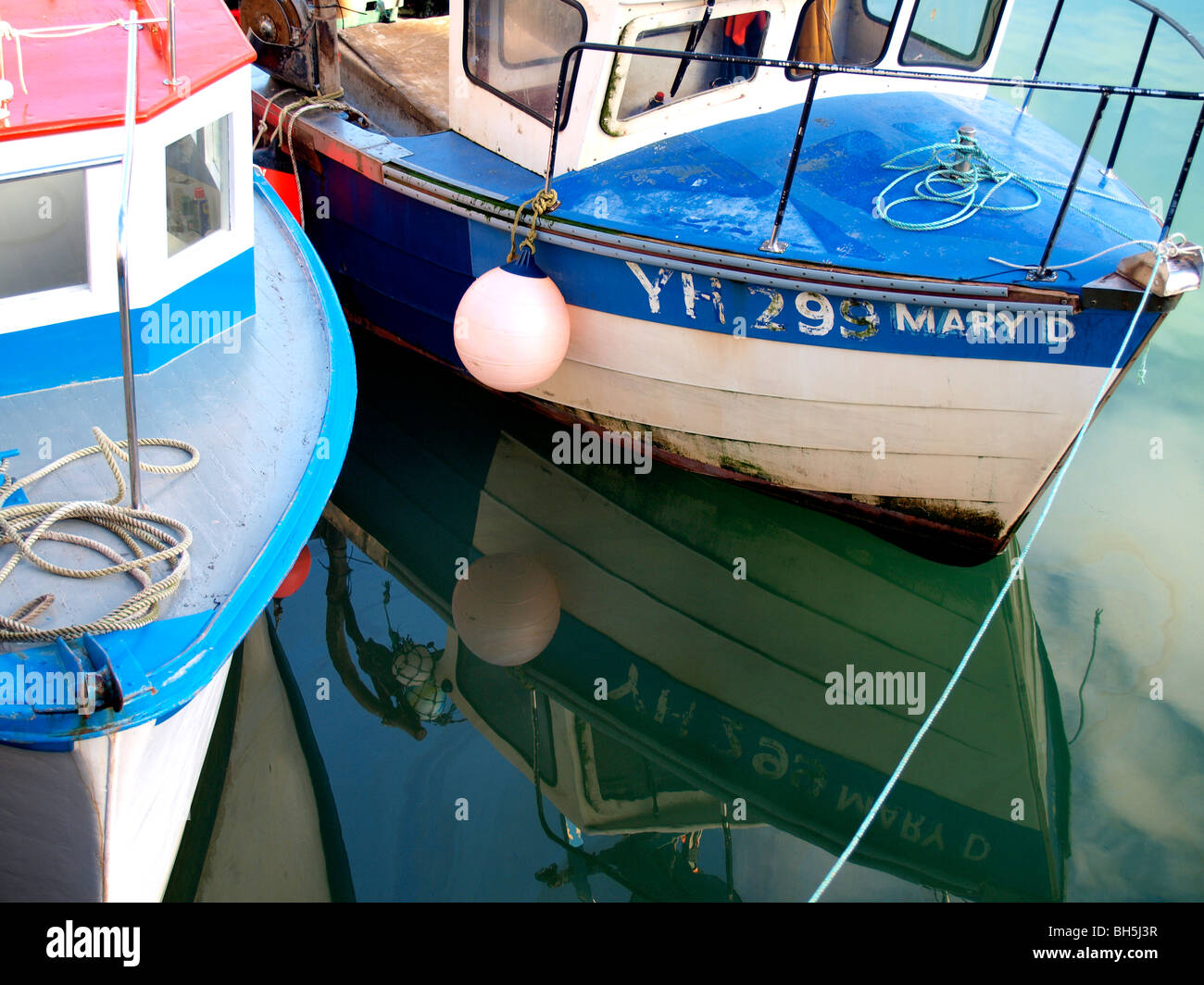 Two fishing boats, Newquay Harbour, Cornwall Stock Photo