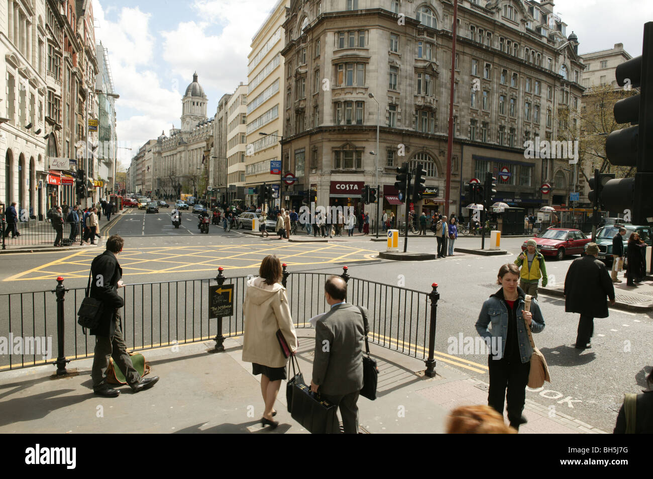 Street scene of Holborn, central London, Uk. The junction of Kingsway
