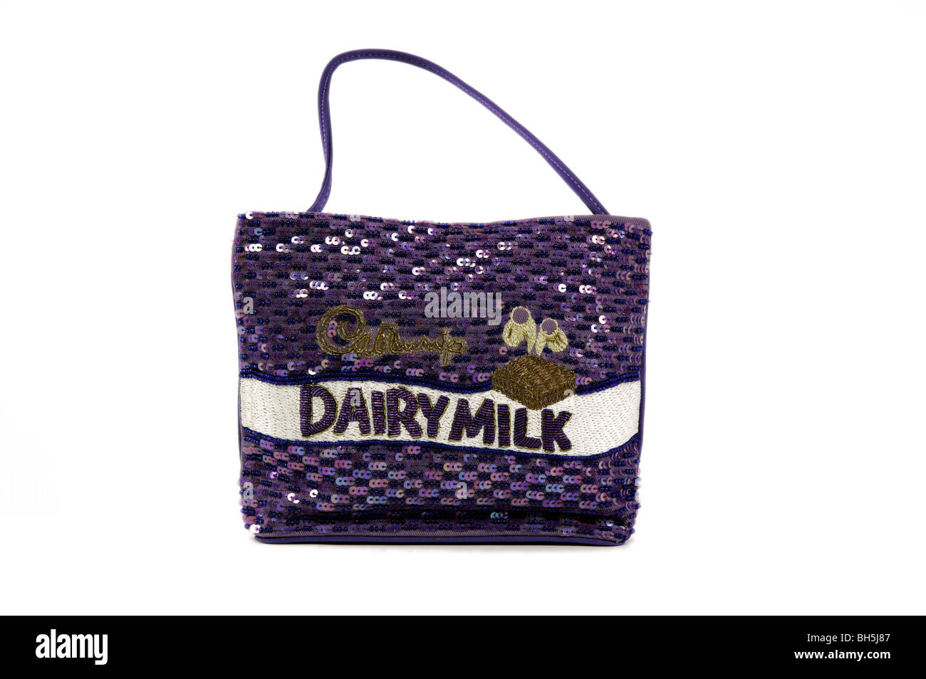 Anya Hindmarch handbag with a Cadburys dairy milk design Stock Photo