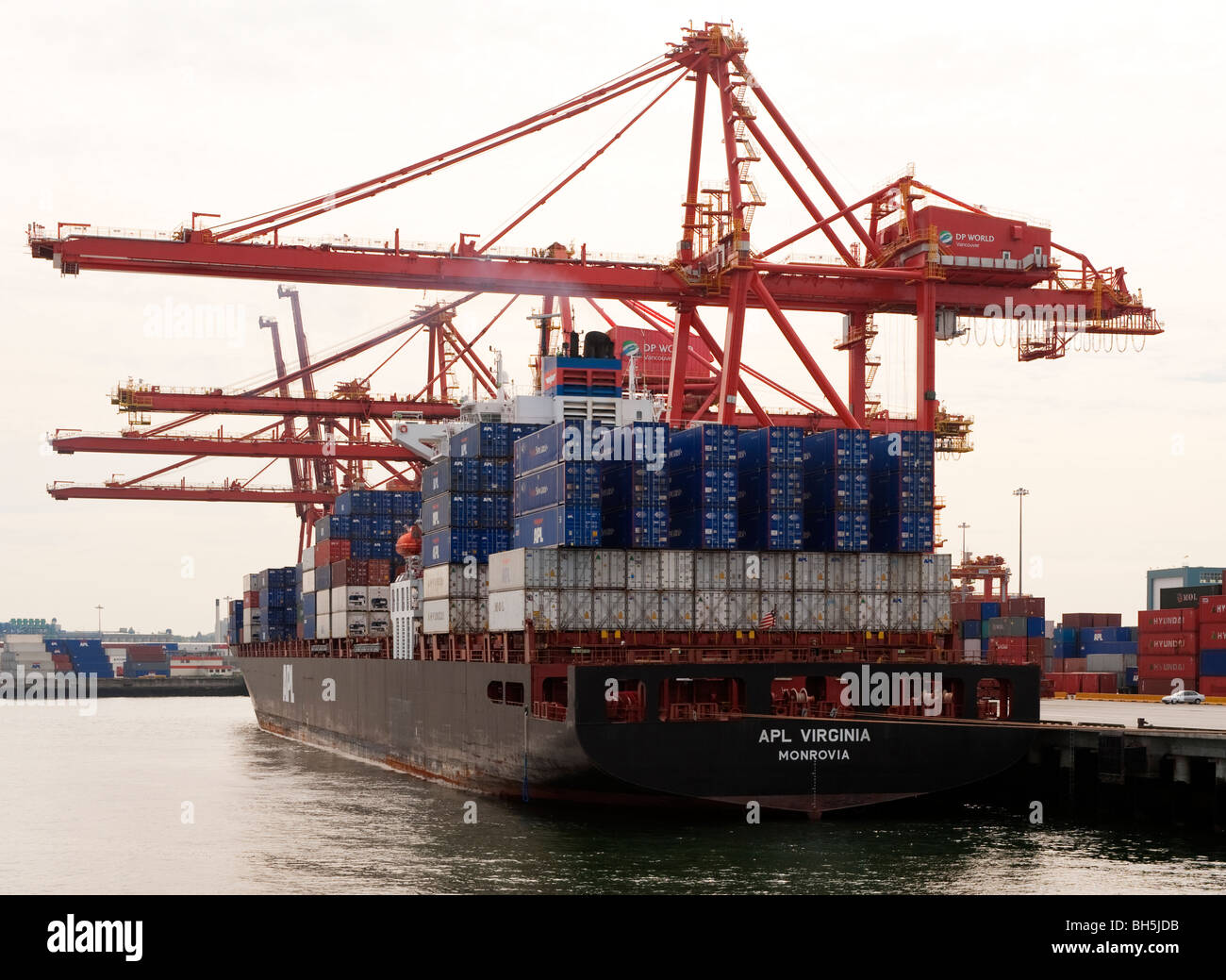 Container ship APL Virginia (2005) at Port Metro Vancouver, Vancouver, BC, Canada. Stock Photo