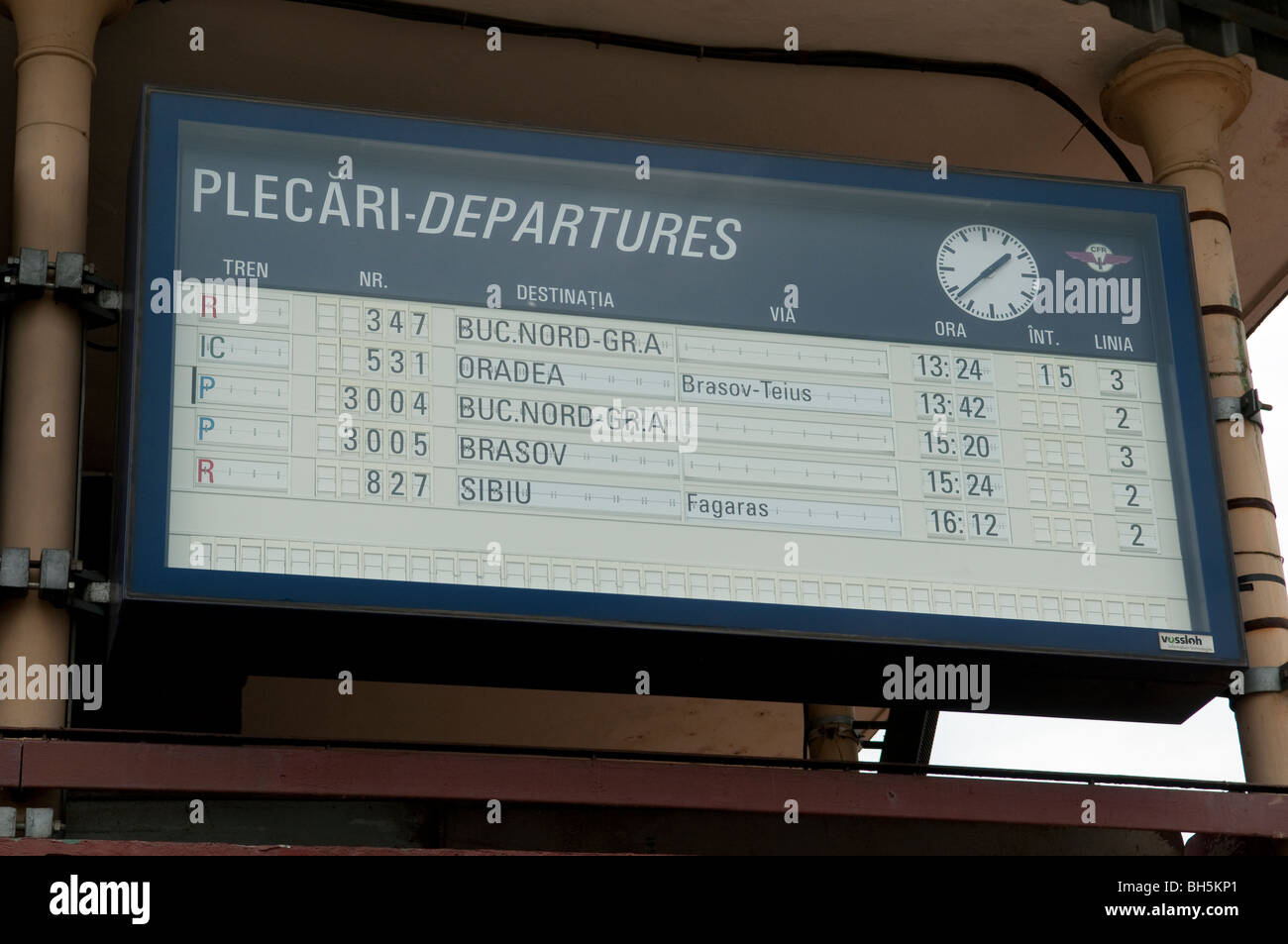 Ploiesti Vest train station departures board Prahova Romania Eastern Europe Stock Photo